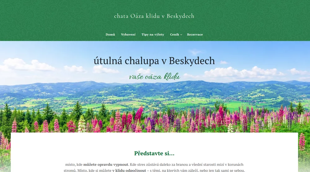 Ukázka webu Chata Oáza klidu